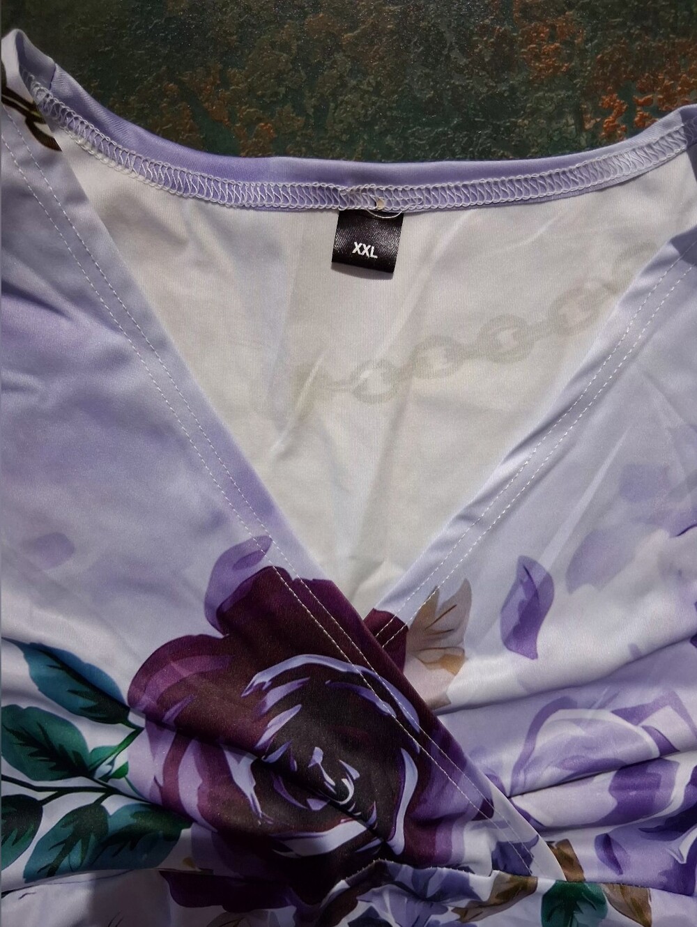 New-Floral Scripture Lavender Wrap-Style Midi Stretch Dress - Picture 7 of 11